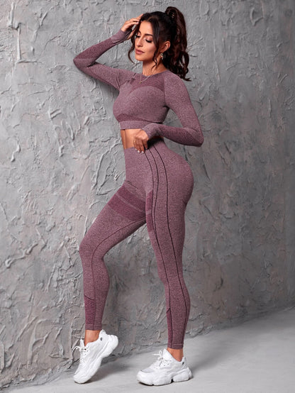 Leggings con camiseta deportiva inconsútil de manga raglán