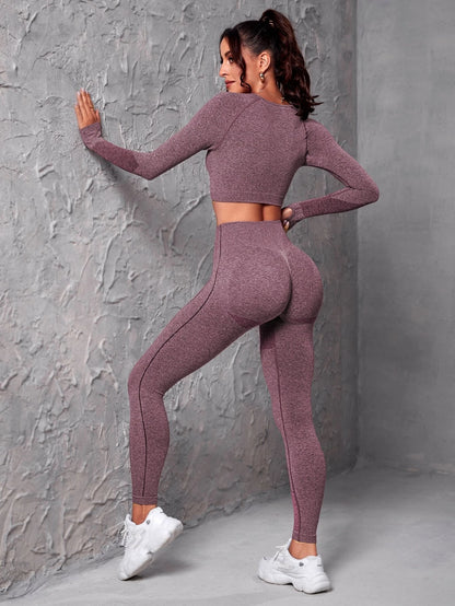 Leggings con camiseta deportiva inconsútil de manga raglán