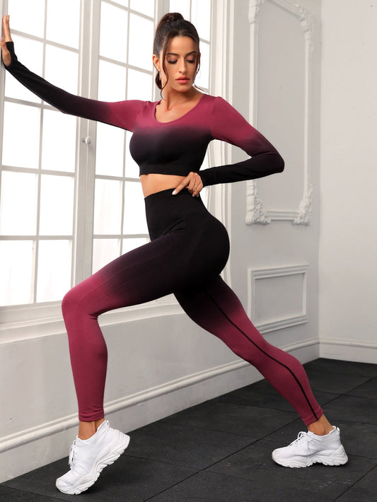 Leggings con camiseta deportiva inconsútil de ombré