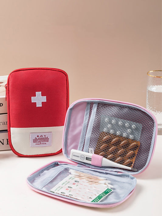 Decoración de parche de letra de bolsa de almacenamiento de dos tonos para medicina