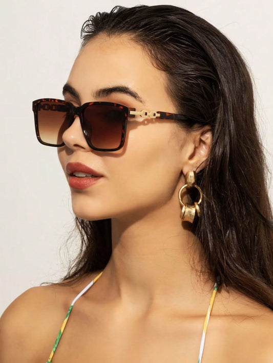 1 pieza de gafas de sol cuadradas de plástico Y2k para mujer, perfectas para fiestas navideñas y atuendos diarios, viene con estuche para gafas