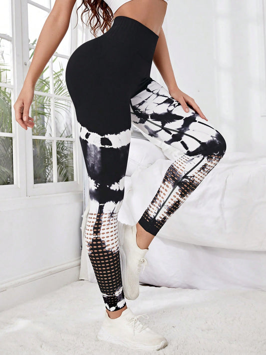 Leggings deportivos de tie dye de cintura ancha