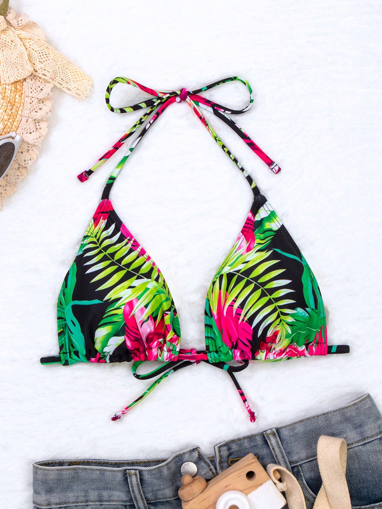 SHEIN SHEIN Swim Vcay Top bikini triángulo con estampado tropical halter