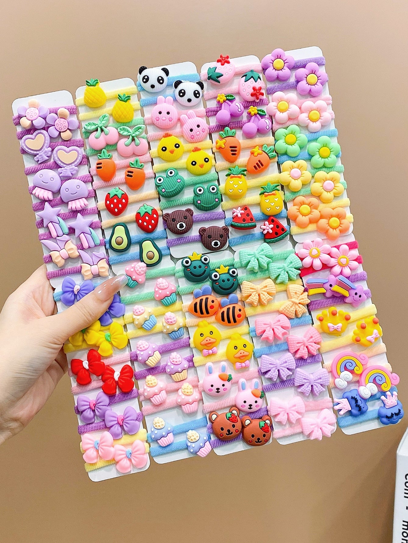 100 piezas Cintas para el pelo dulce caramelo de colores con dibujos animados pulgar