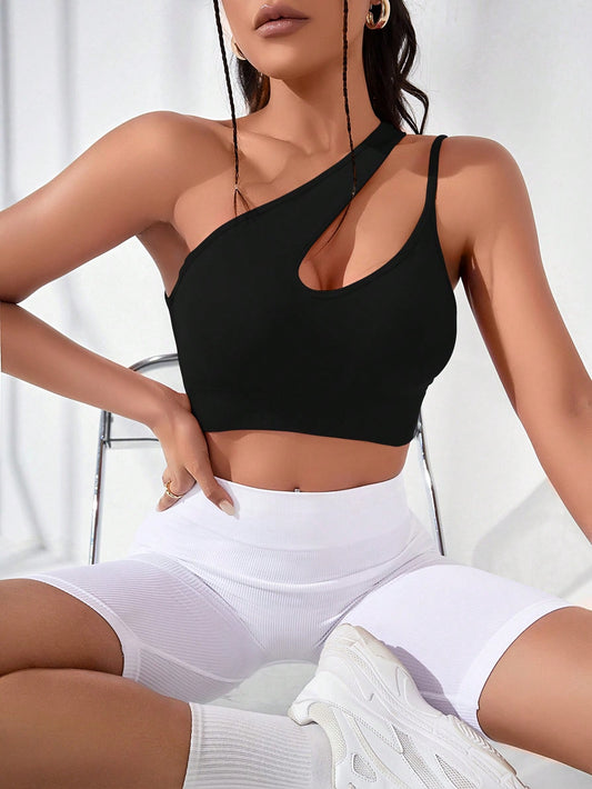 SHEIN Yoga Sxy Top deportivo de un hombro con abertura