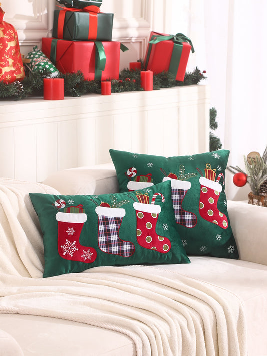 1 Pieza Funda De Almohada De Navidad Suave Impresa Y Bordada