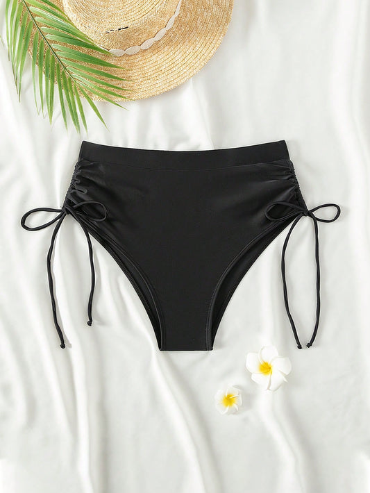 SHEIN Swim Basics Braguita de bikini de talle alto con cordón lateral