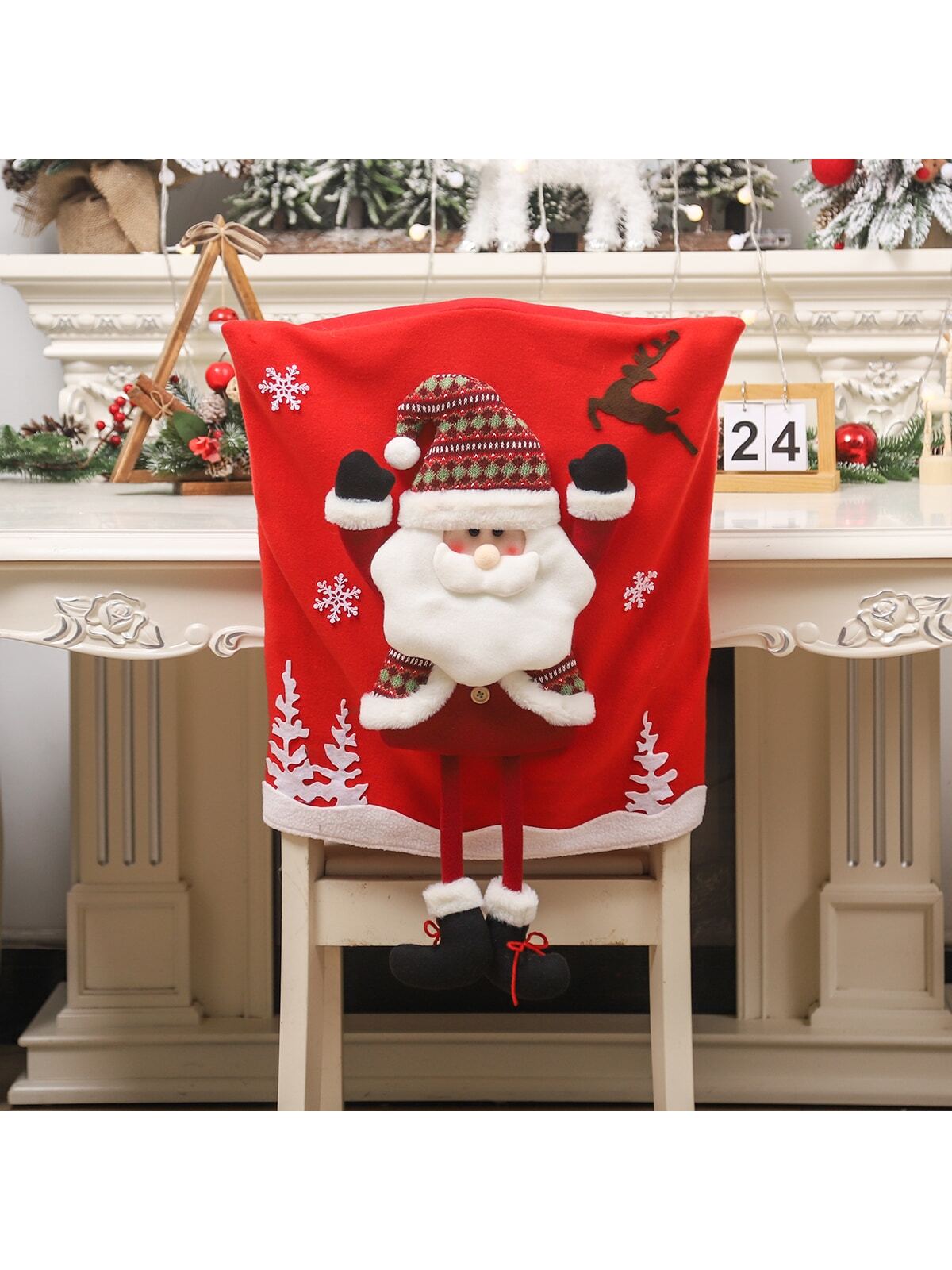 1 Pieza Cubierta De Silla De Santa Claus Creativa En 3d Para Decoración De Navidad En Casa, Fiesta De Vacaciones De Navidad