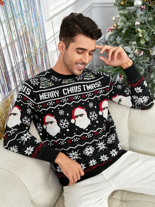 Manfinity Homme Suéter de hombres con estampado navideño