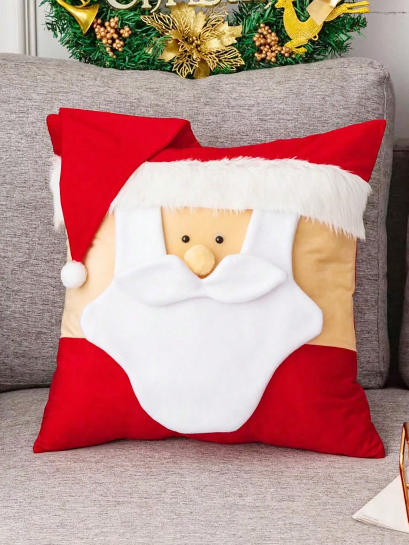 1 pieza rojo Papá Noel de Navidad Muñeca en forma de Funda de cojín ( sin Funda para almohada ) , dulce de franela material cuadrado Funda para almohada , cremallera cierre suave & cómodo decorativo Funda de cojín para festivales , adecuado para Navidad