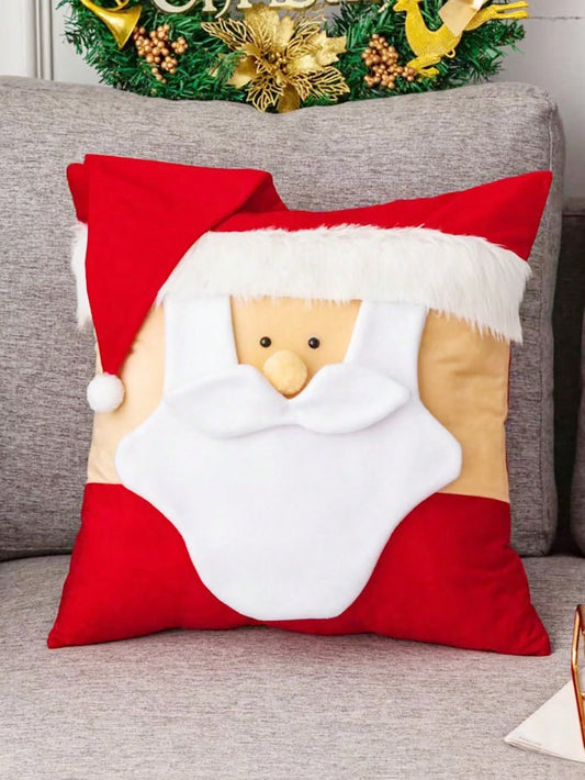 1 pieza rojo Papá Noel de Navidad Muñeca en forma de Funda de cojín ( sin Funda para almohada ) , dulce de franela material cuadrado Funda para almohada , cremallera cierre suave & cómodo decorativo Funda de cojín para festivales , adecuado para Navidad
