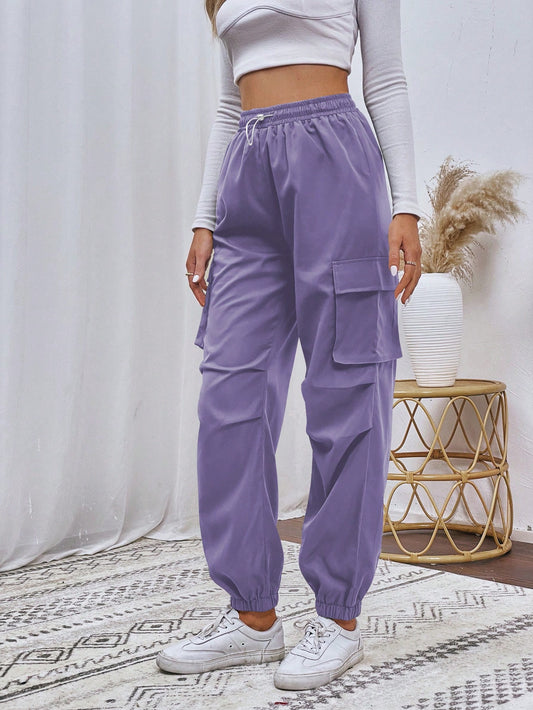 SHEIN Essnce Pantalones cargo con bolsillo lateral con solapa