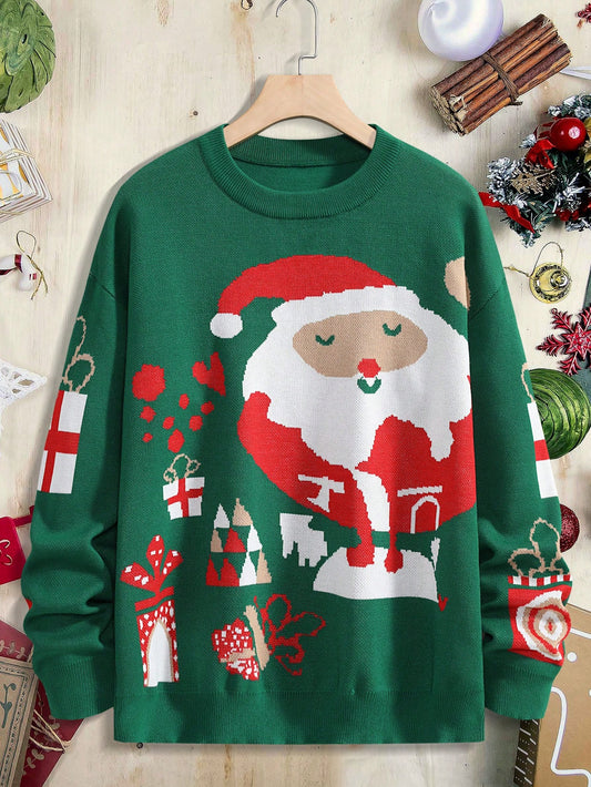 Manfinity Hypemode Hombres Jersey con patrón de Navidad de hombros caídos
