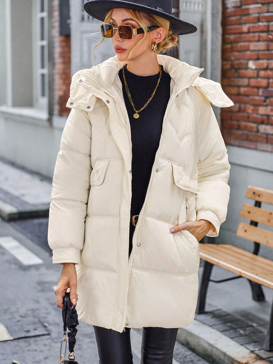 SHEIN Essnce Abrigo acolchado con bolsillo con solapa con capucha