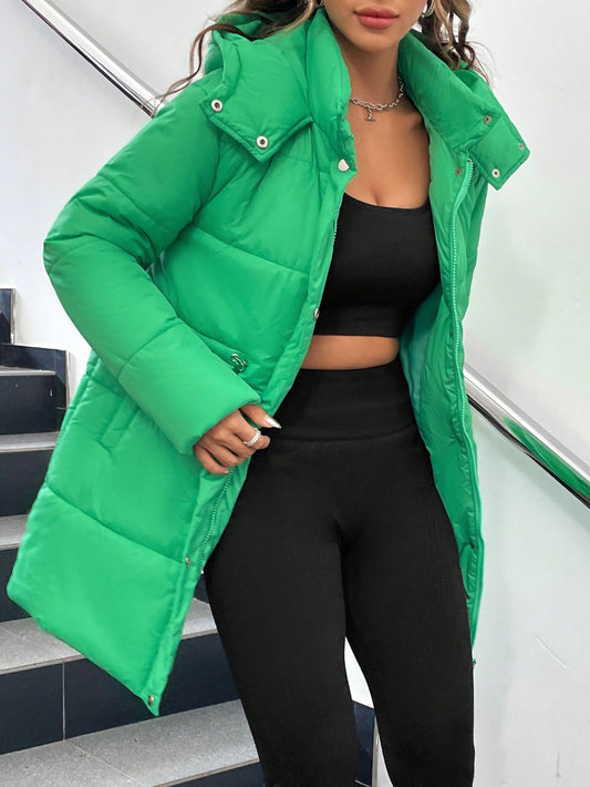 SHEIN Coolane Abrigo acolchado con cremallera con botón con capucha