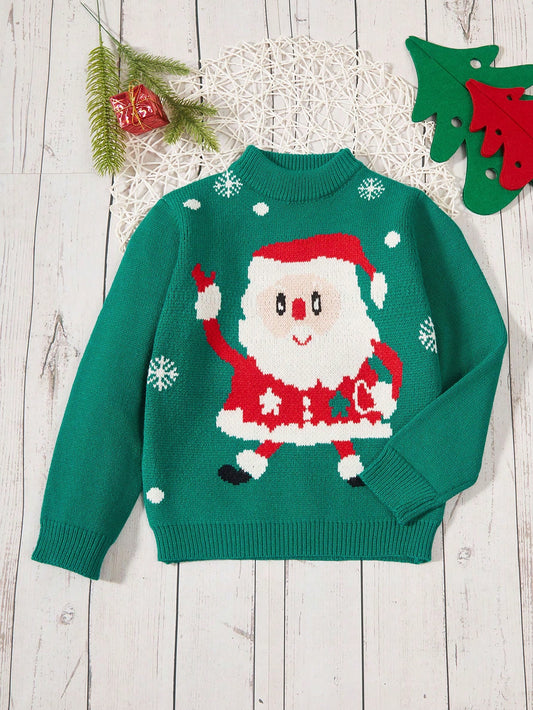 SHEIN Kids QTFun Chico joven Jersey con patrón de Papá Noel de Navidad
