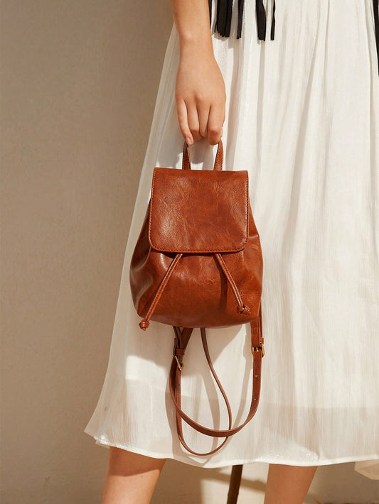 SHEIN VCAY Mochila De Cuero Pu De Mujer De Moda De Color Sólido Con Asa Superior, Estilo Multifuncional Y Simple
