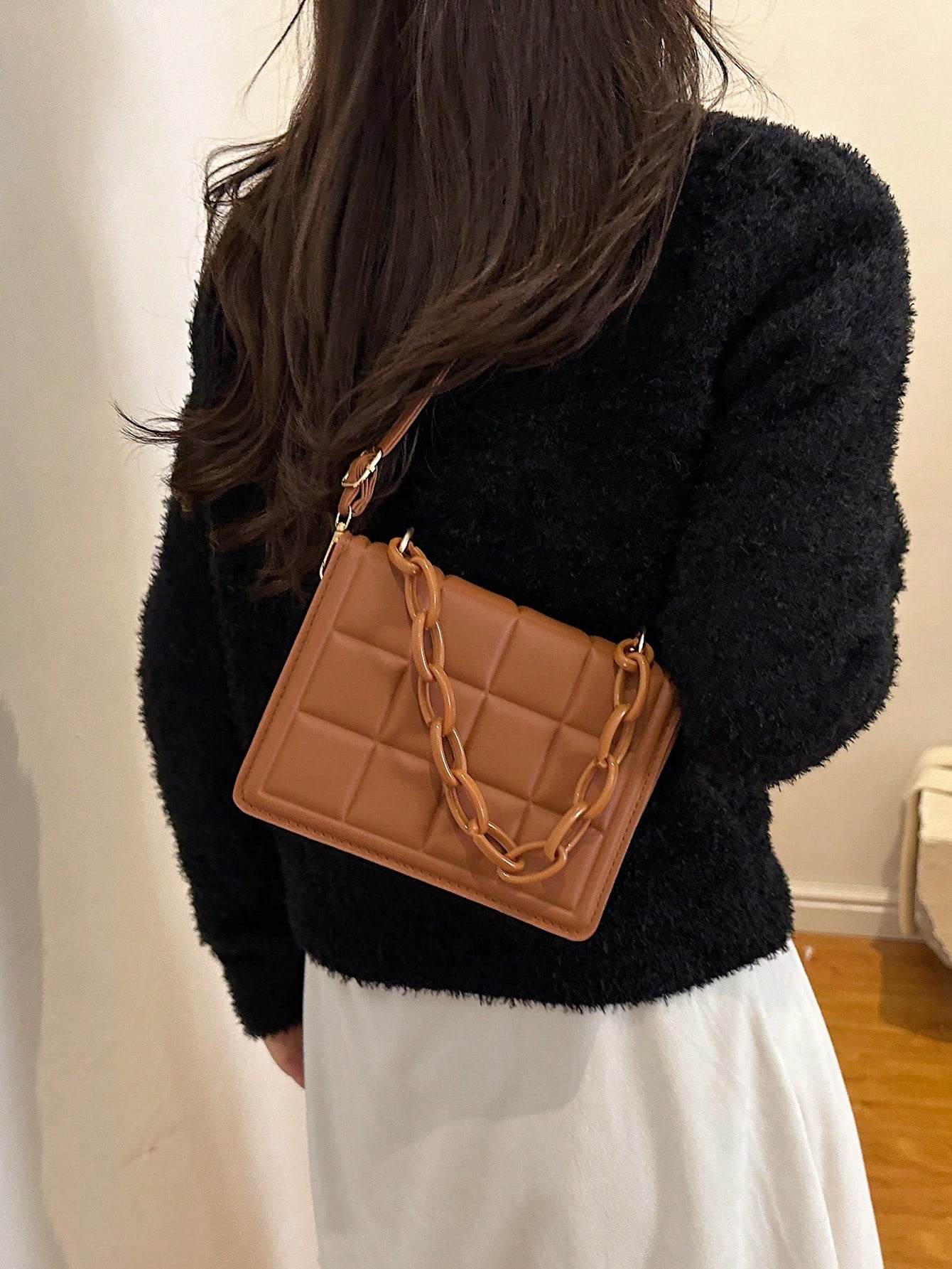 Nuevo Bolso De Moda De Color Sólido Con Una Sola Correa Al Hombro, Casual, Simple Y Elegante, Bolso De Mano Con Cadena Acrílica