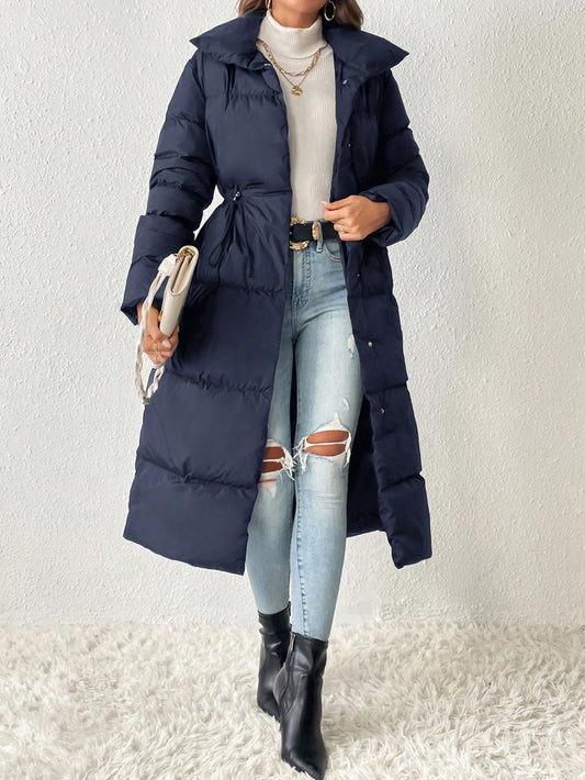 SHEIN Frenchy Chaqueta Cálida Y De Gran Solapa Para Mujer Con Cordón De Ajuste En La Cintura Y Color Sólido