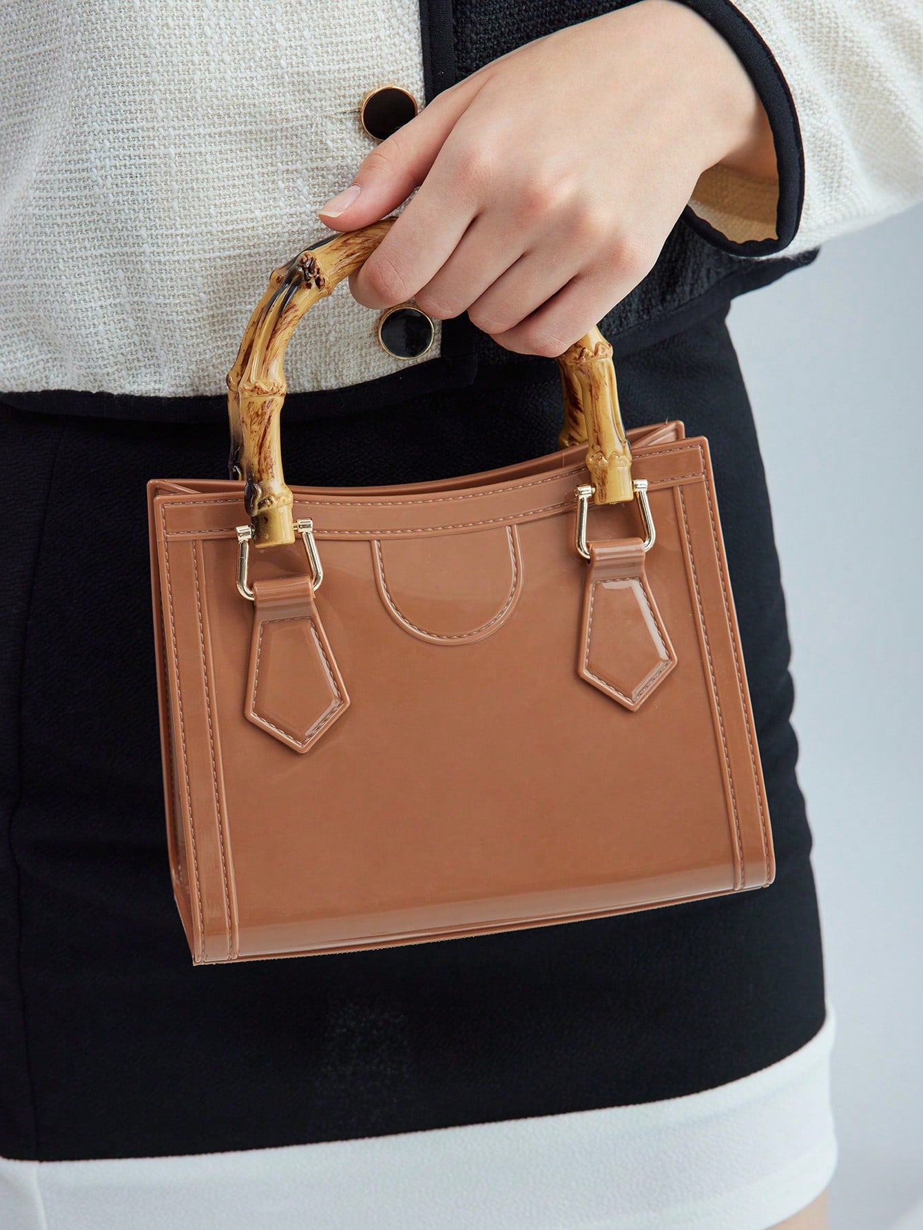 SHEIN BIZwear Bolso Cuadrado De Doble Asa Con Diseño De Bambú