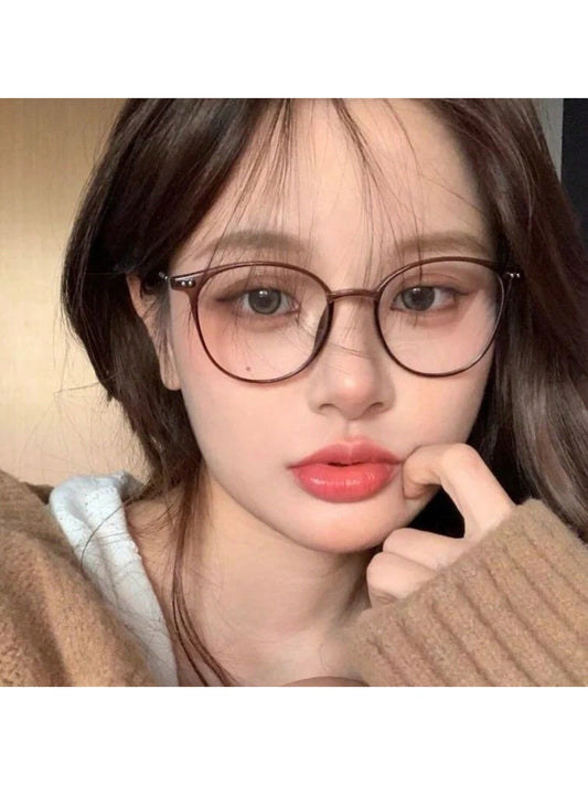 1 Pieza Gafas De Vista De Marco Elíptico Decorativo, Cristal Plano Con Luz Anti-azul