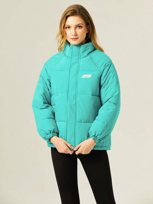 Chaqueta Casual Para Mujeres, Suelta Y Corta Para Invierno, Con Diseño Elástico En Puños Y Dobladillo Con Cordón, Con Acolchado Grueso