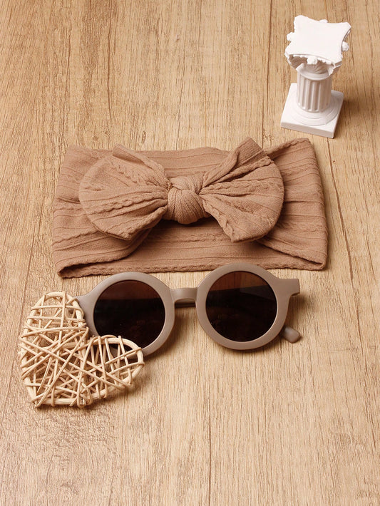 1 Pieza Venda De Nylon Con Lazo Jacquared Para Bebé Y 1 Pieza Gafas Para Niños