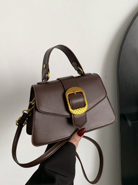 Bolso Recién Llegado, Bolso Cruzado Moderno Y Exclusivo, Bolso Cuadrado De Mano Vintage Pero Versátil, Con Decoración De Cierre Metálico Para Una Apariencia De Alta Gama